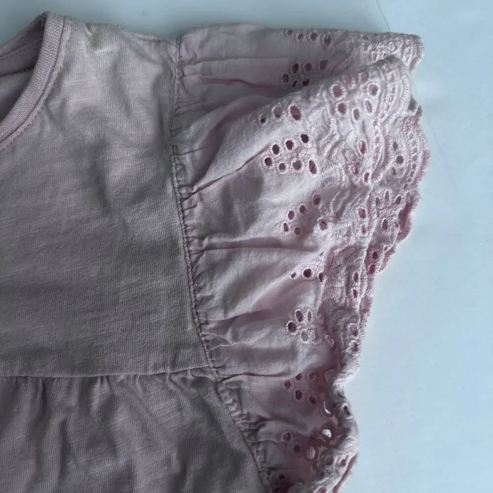 John Lewis Pink Eyelet Short Sleeve T-Shirt - Size 10
